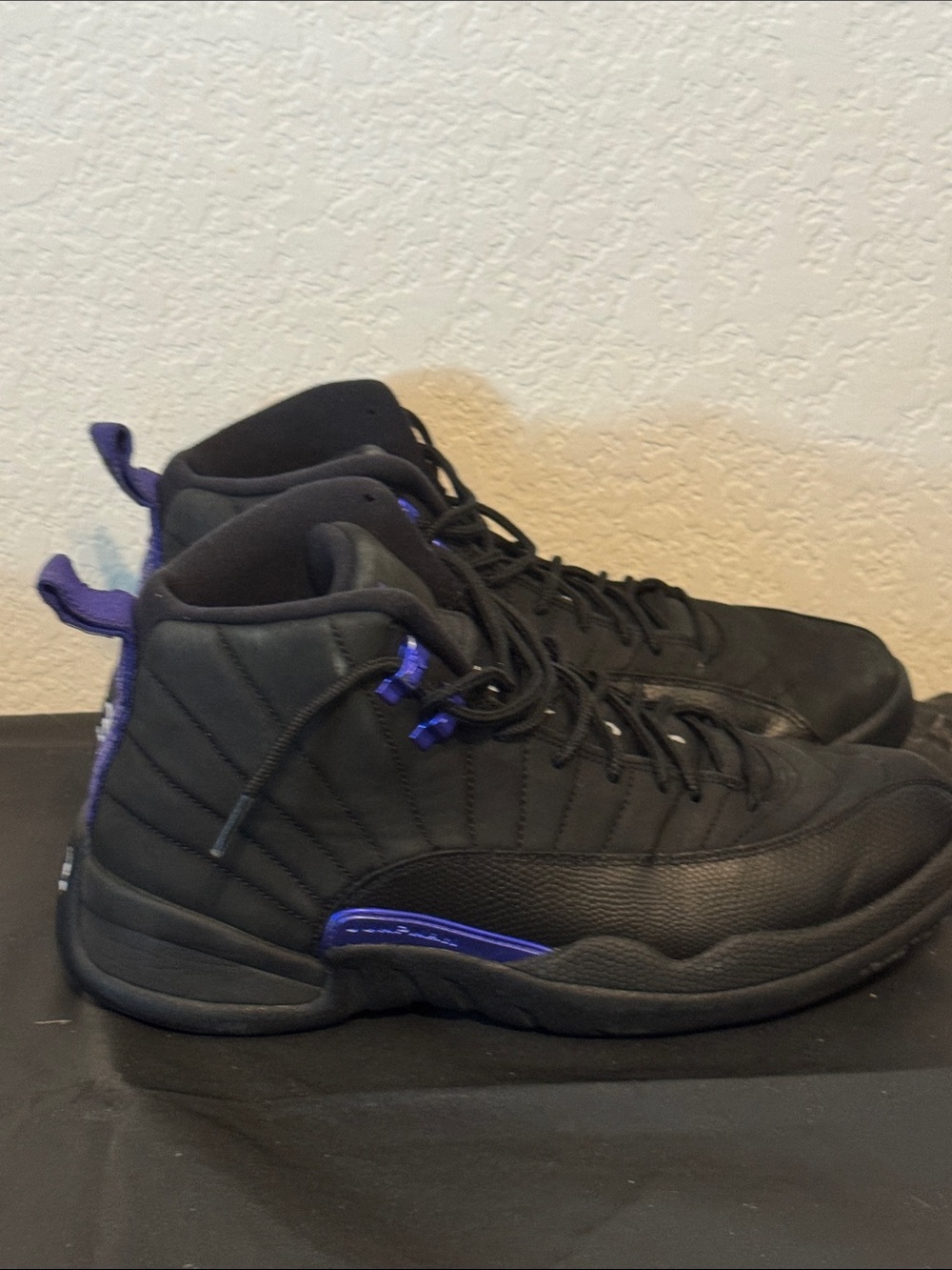 Jordan 12 retro Mens Basketball Sneakers in Black and Purple